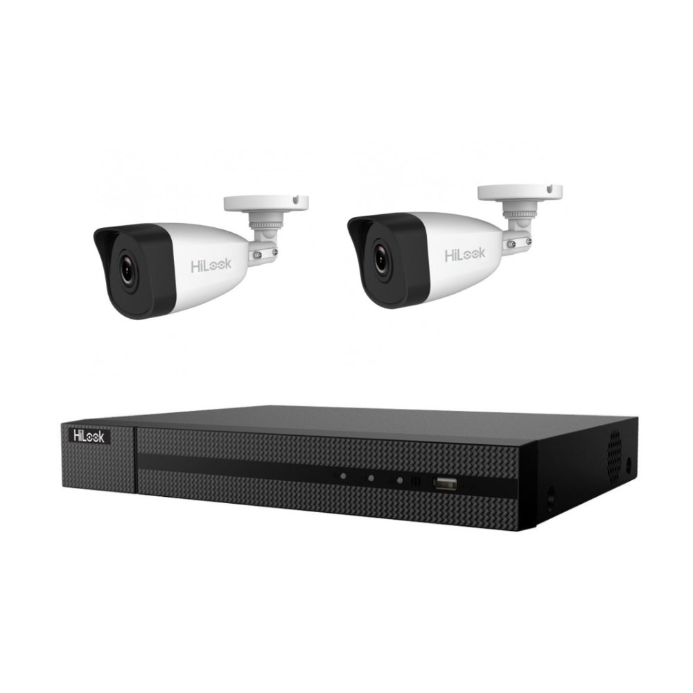 HiLook Outdoor camera surveillance kit - 2x PoE 5MP Bullet 1x 4ch PoE NVR 1x 2TB HDD - HiLook-IP-NVR-PoE-kit4 - Tech Supply Shed