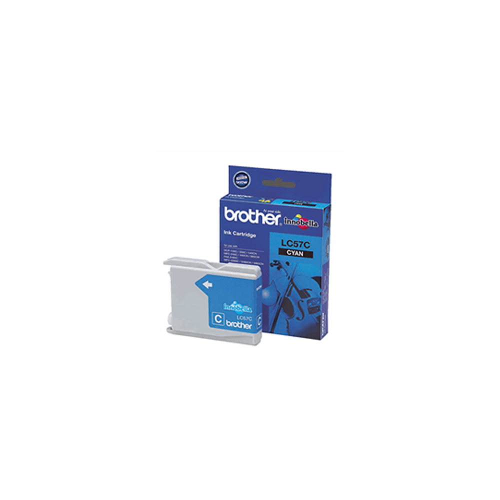 Brother LC57 Cyan ink cartridge with box and installed cartridge view