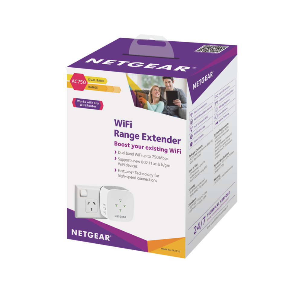 NETGEAR EX3110-100AUS - AC750 WiFi Range Extender - Wall Plug - Tech Supply Shed