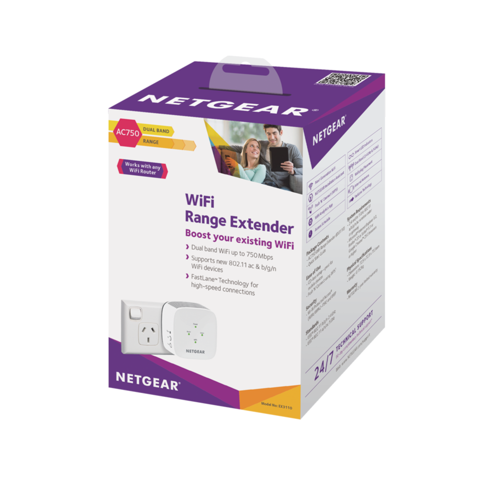NETGEAR EX3110-100AUS - AC750 WiFi Range Extender - Wall Plug