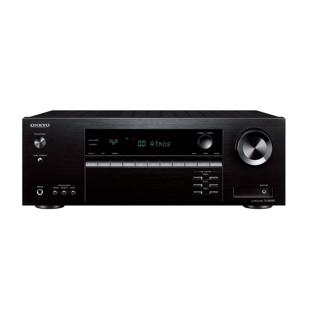 ONKYO TXSR393B - 5.2 Channel AV Receiver 155W P/CH at 6 ohm. DTS-X and Dolby Atmos playback