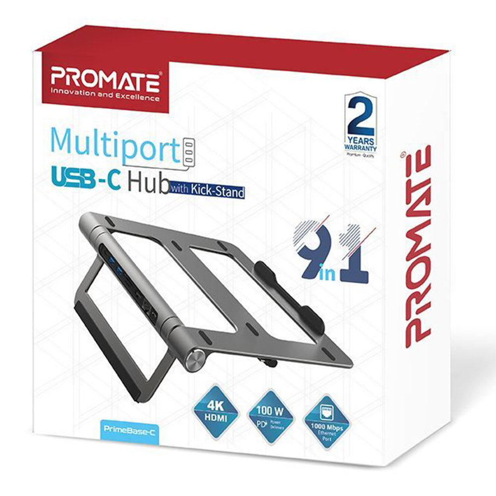 PROMATE PRIMEBASE.C-GRY 9-In-1 Multiport USB-C Hub With Laptop Stand