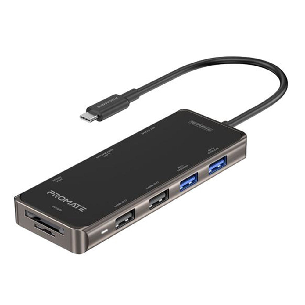 PROMATE PRIMEHUB-GO.GRY 9-In-1 USB Multi-Port Hub With USB-C Connector