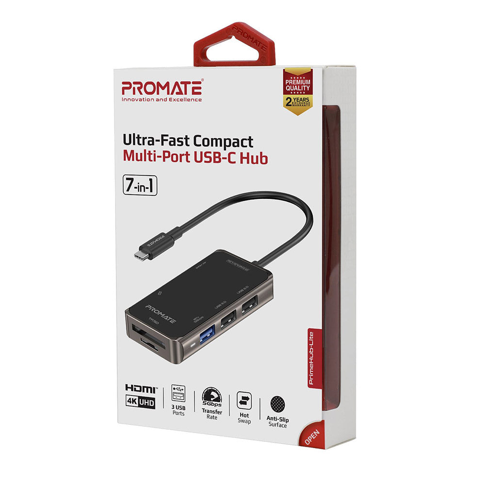 PROMATE PRIMEHUB-LITE.GR 6-In-1 USB Multi-Port Hub w/ USB-C Connector