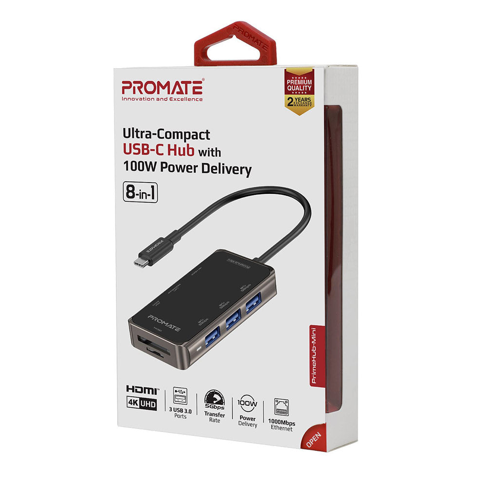 PROMATE PRIMEHUB-MINI.GR 8-In-1 USB Multi-Port Hub w/ USB-C Connector