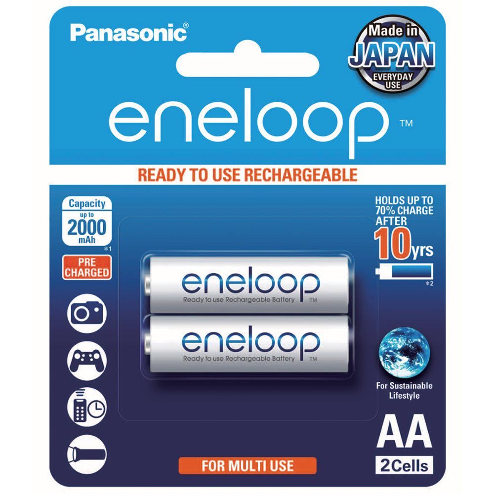 Panasonic BK-3MCCE-2BA Eneloop AA Size Rechargeable Batteries 2pk