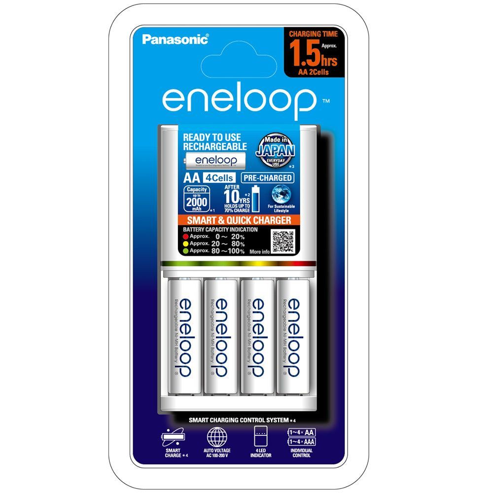 Panasonic K-KJ55MCC4TA Eneloop AA Batteries 4pk + 3hr Charger