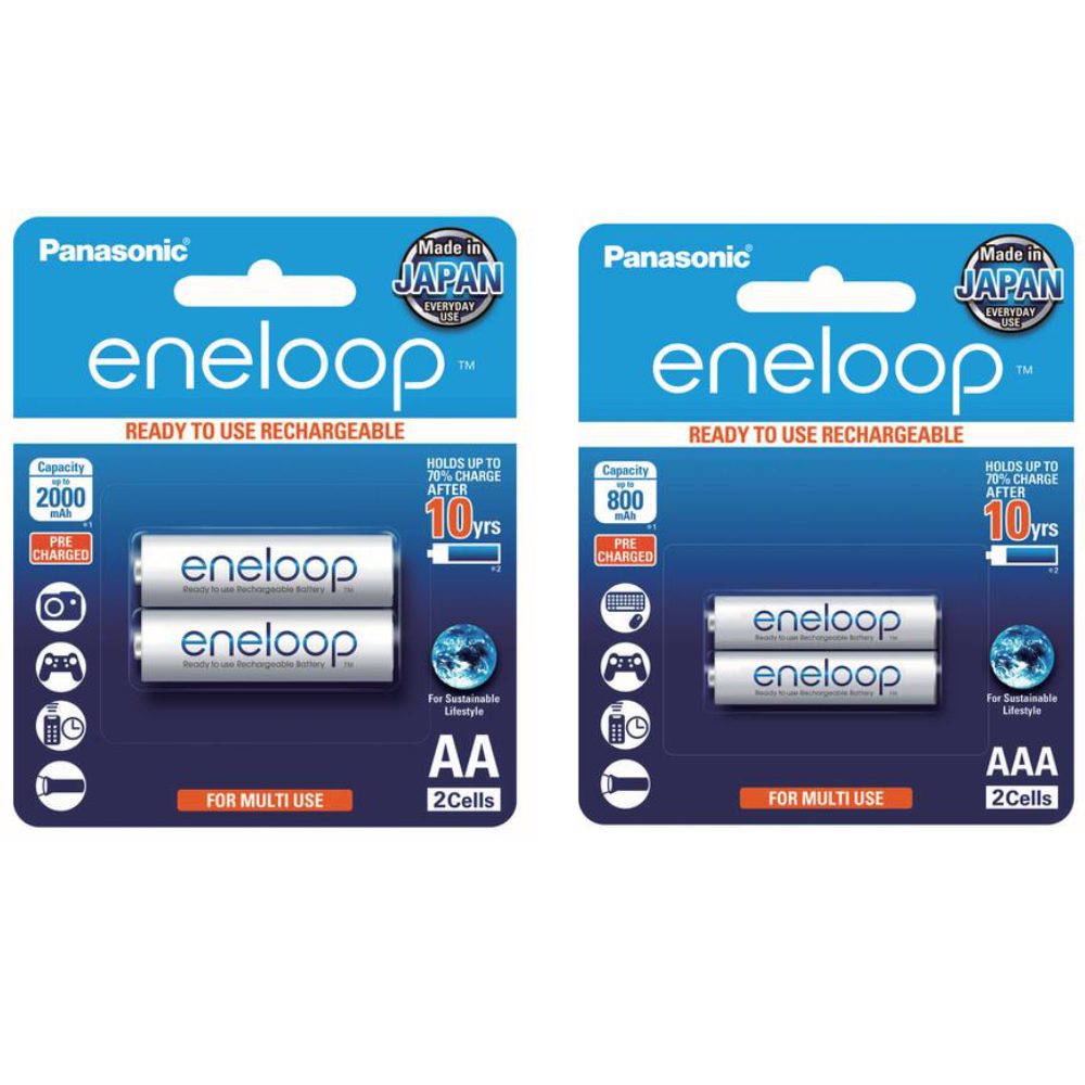 Panasonic BATTKit2 Eneloop AA BK-3MCCE-2BA & AAA BK-4MCCE-2BA Size Rechargeable Batteries 2pk