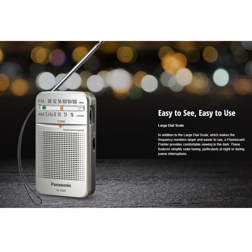 Panasonic RF-P50DGC-S Silver AM/FM Earphone Jack DC Pocket Radio