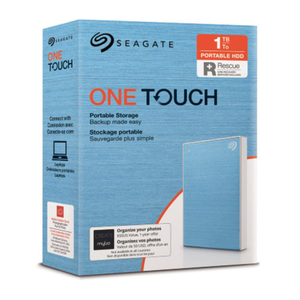 Seagate One Touch STKB1000402 - 1TB Portable Hard Drive - 2.5" External - Light Blue - USB 3.0 - Tech Supply Shed