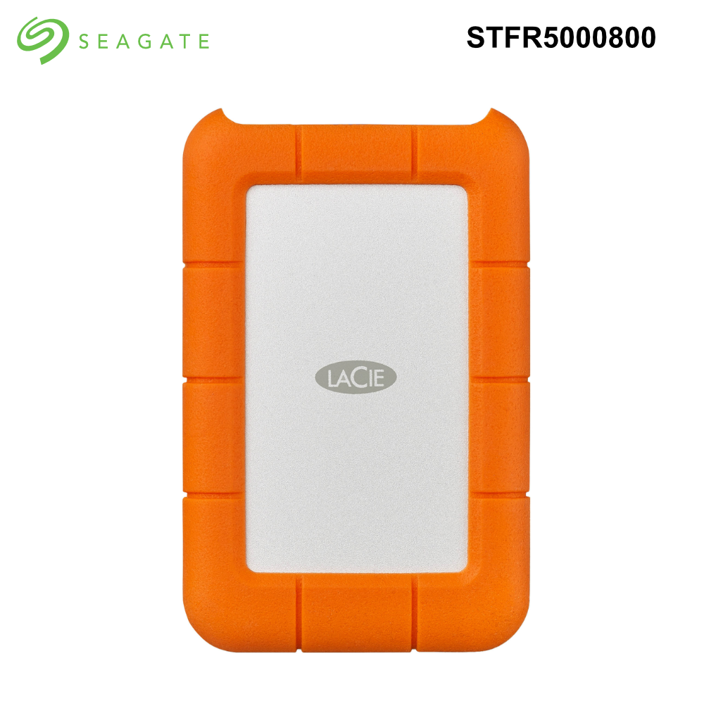 Orange rugged external hard drive enclosure, front view
