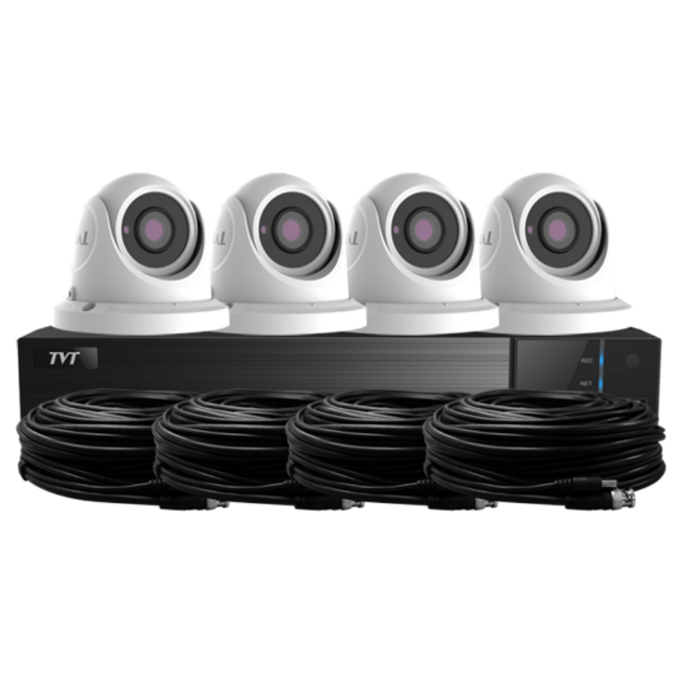 TVT-4CHDVRKIT - 4 Channel DVR, 4x 2.8mm 1080P dome cameras, 4x 20m coax cables, 1TB HDD & 1x DC splitter