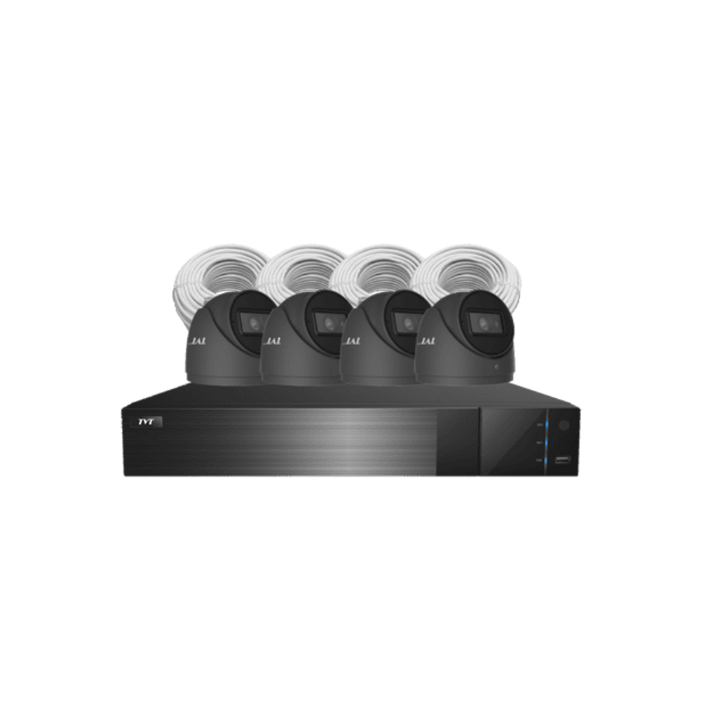 4CHNVRKIT-B-AI-6MP - TVT 4 Channel NVR kit (includes 1x TVT-4CHNVR-P, 4x TVT-D2.8POE-AI-6MP, 4x CAT5/6 cable & 2TB HDD) Charcoal Cameras