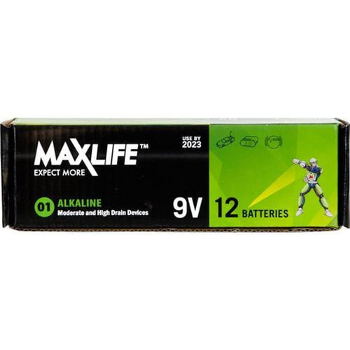 MAXLIFE 9V Alkaline Battery 12 BULK Pack