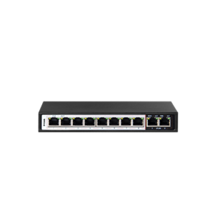 10-port 10/100mbps poe switch with 8 long reach poe ports and 2 uplink ports. poe budget 96w. tech supply shed