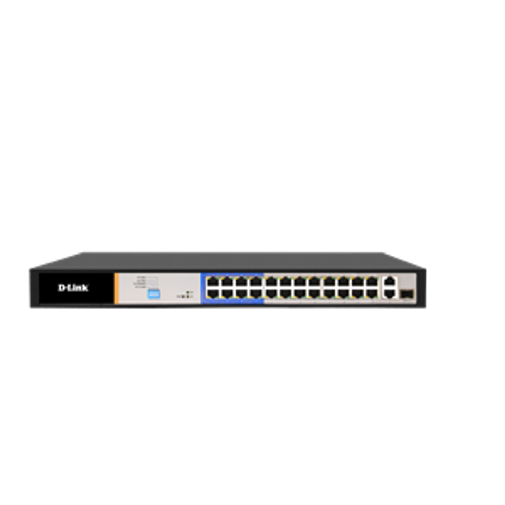 D-Link DES-F1026P-E 26-Port PoE Switch with 24 10/100mbps PoE+ Ports (8 Long Reach 250m) and 2 Gigabit Uplinks