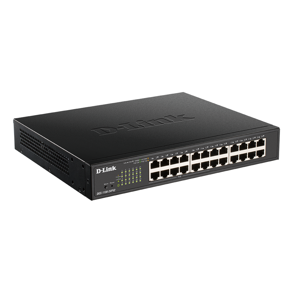 D-Link DGS-1100-24PV2 24-Port Gigabit Smart Managed Switch with 12 PoE+ Ports. PoE Budget 100w.