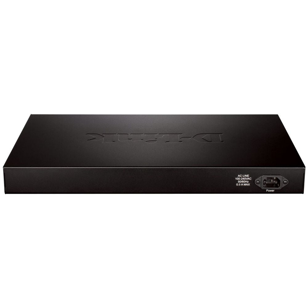 D-Link smart managed switch rear panel with AC power inlet and grounding port