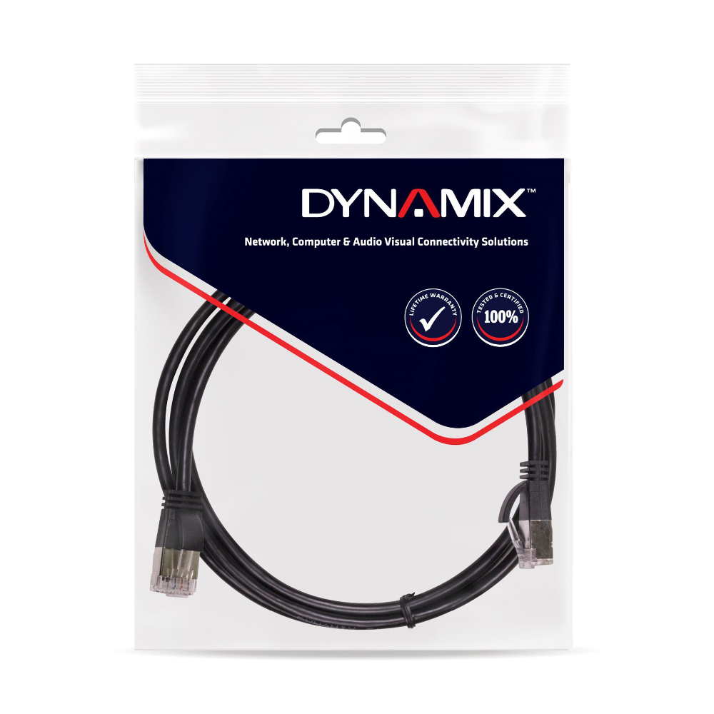 Dynamix PLK-C6A-2 - 2m Cat6 Black UTP Patch Lead (T568A Specification) 250MHz