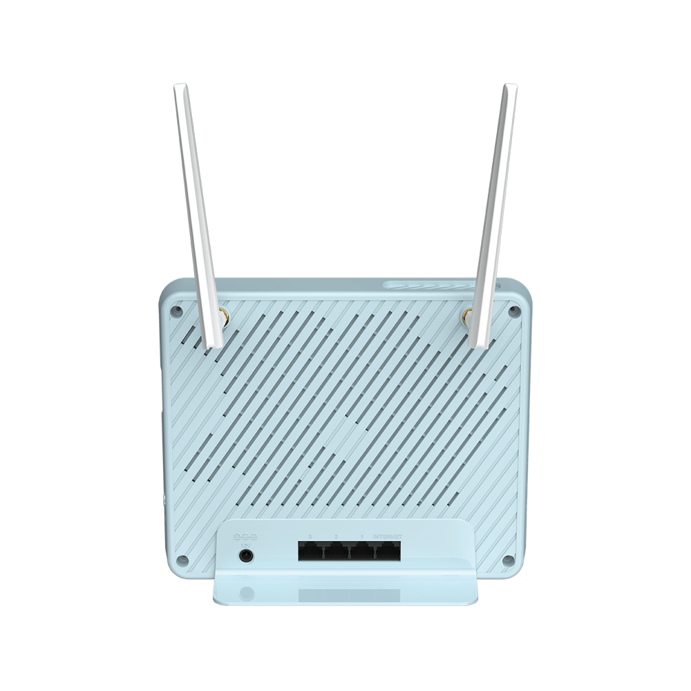 Back panel of D-Link 4G smart router with LAN ports and two antennas