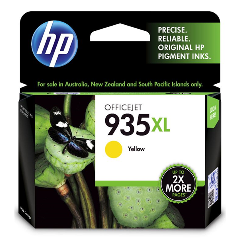 HP 935XL OfficeJet yellow ink cartridge in retail box