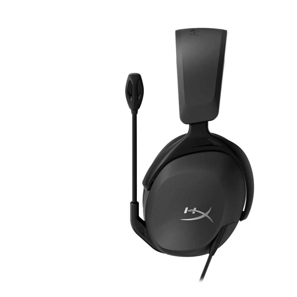 Black gaming headset with extended boom mic and padded over-ear headband