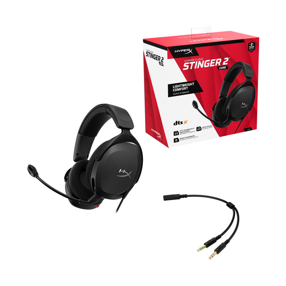 HyperX Stinger 2 Core gaming headset with retail box and included cables