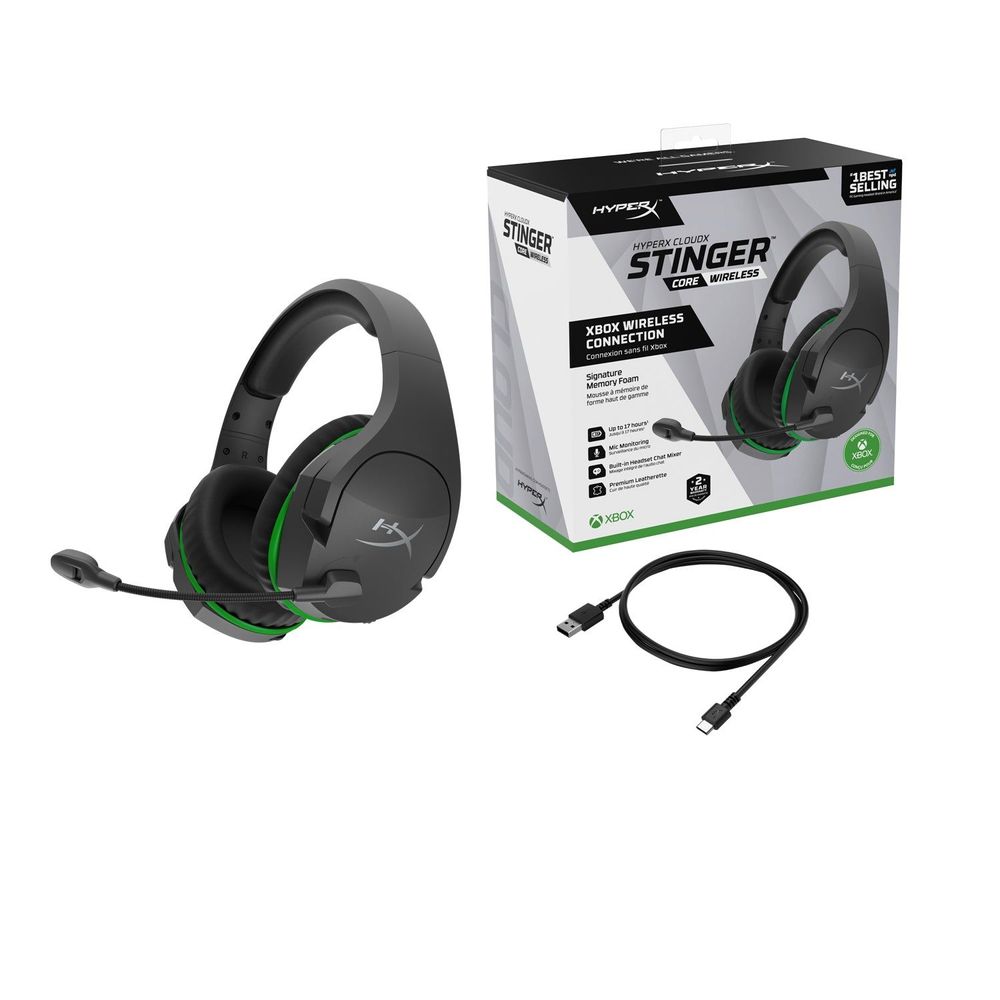 Black wireless headset with cable set and retail box included