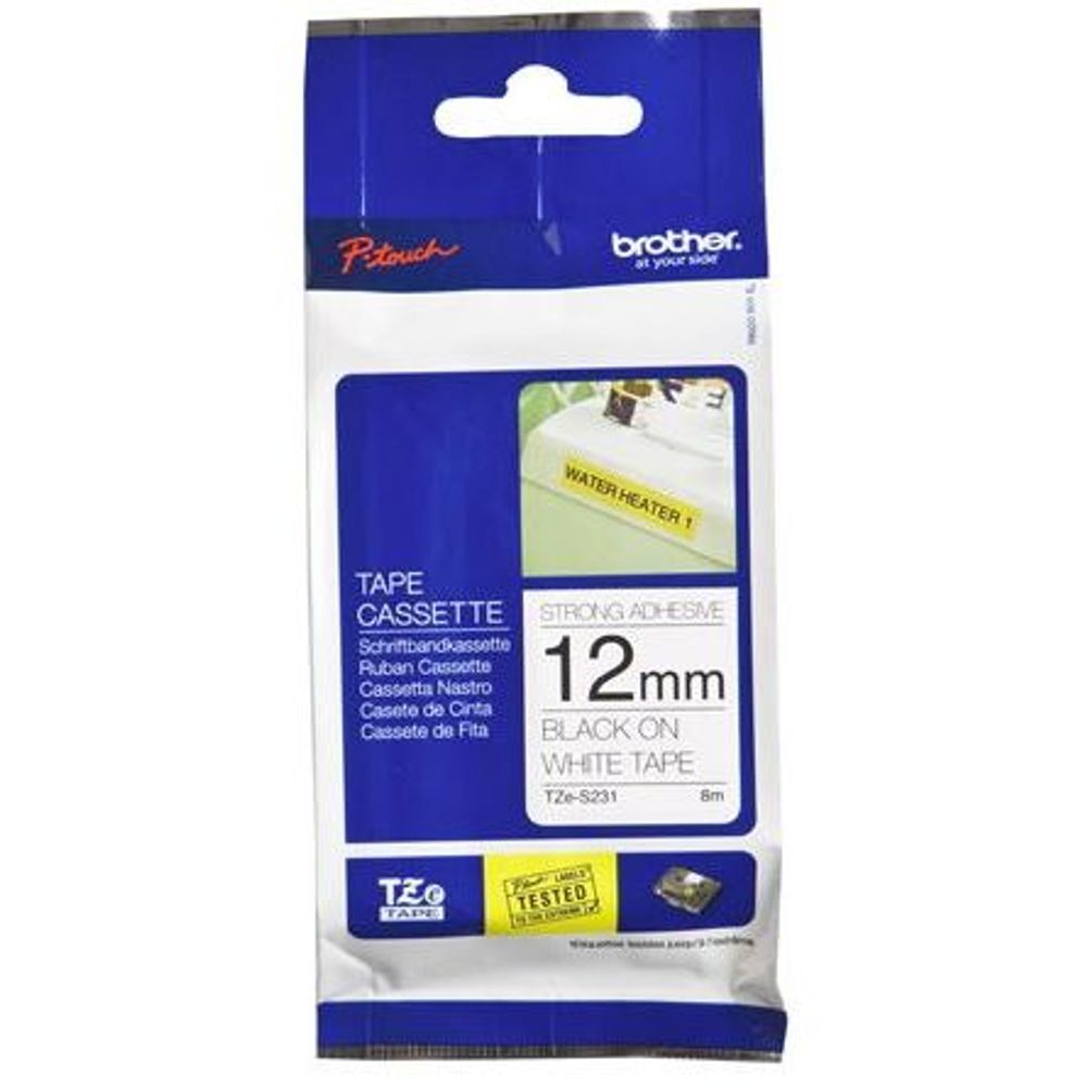 Brother P-touch TZe extra strength label tape, black on white, 12mm