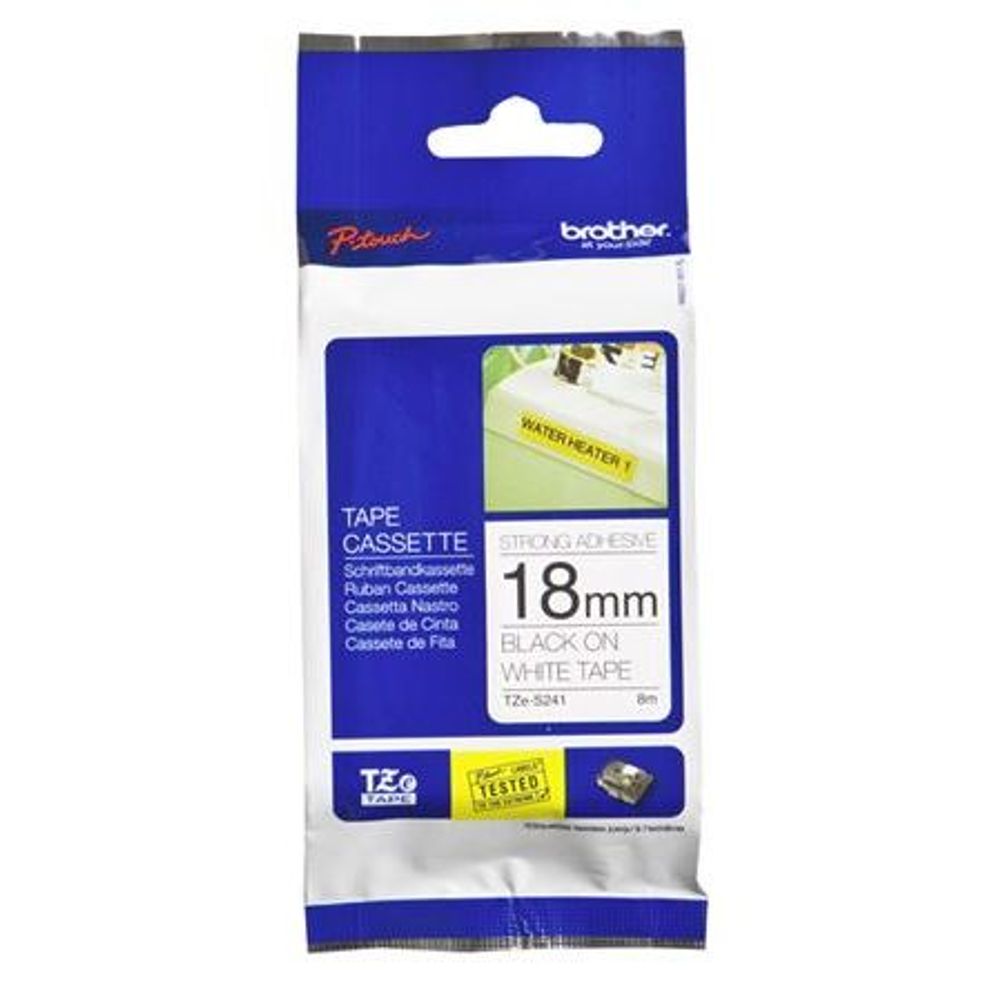 Brother P-touch TZe extra strength label tape, black on white, 18mm