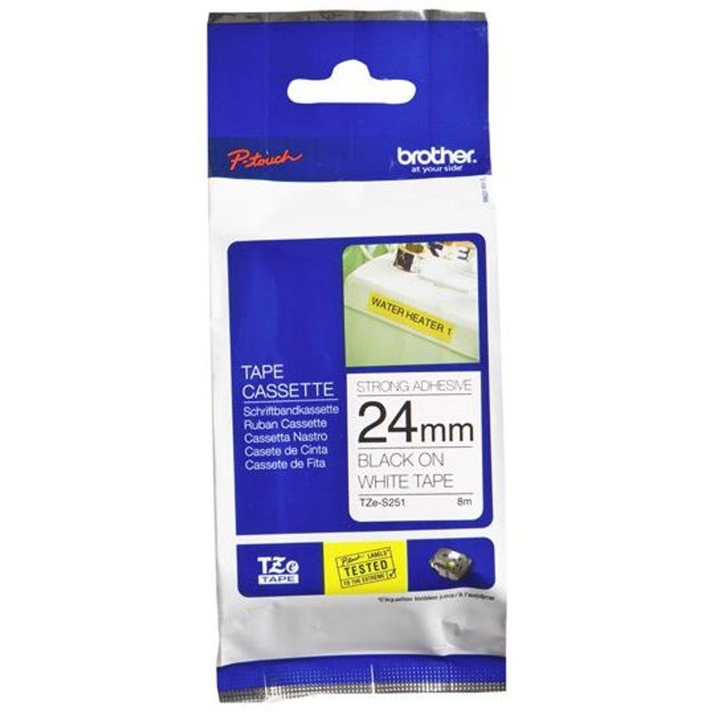 Brother TZe Extra Strength Black on White Tape 24mm x 8m